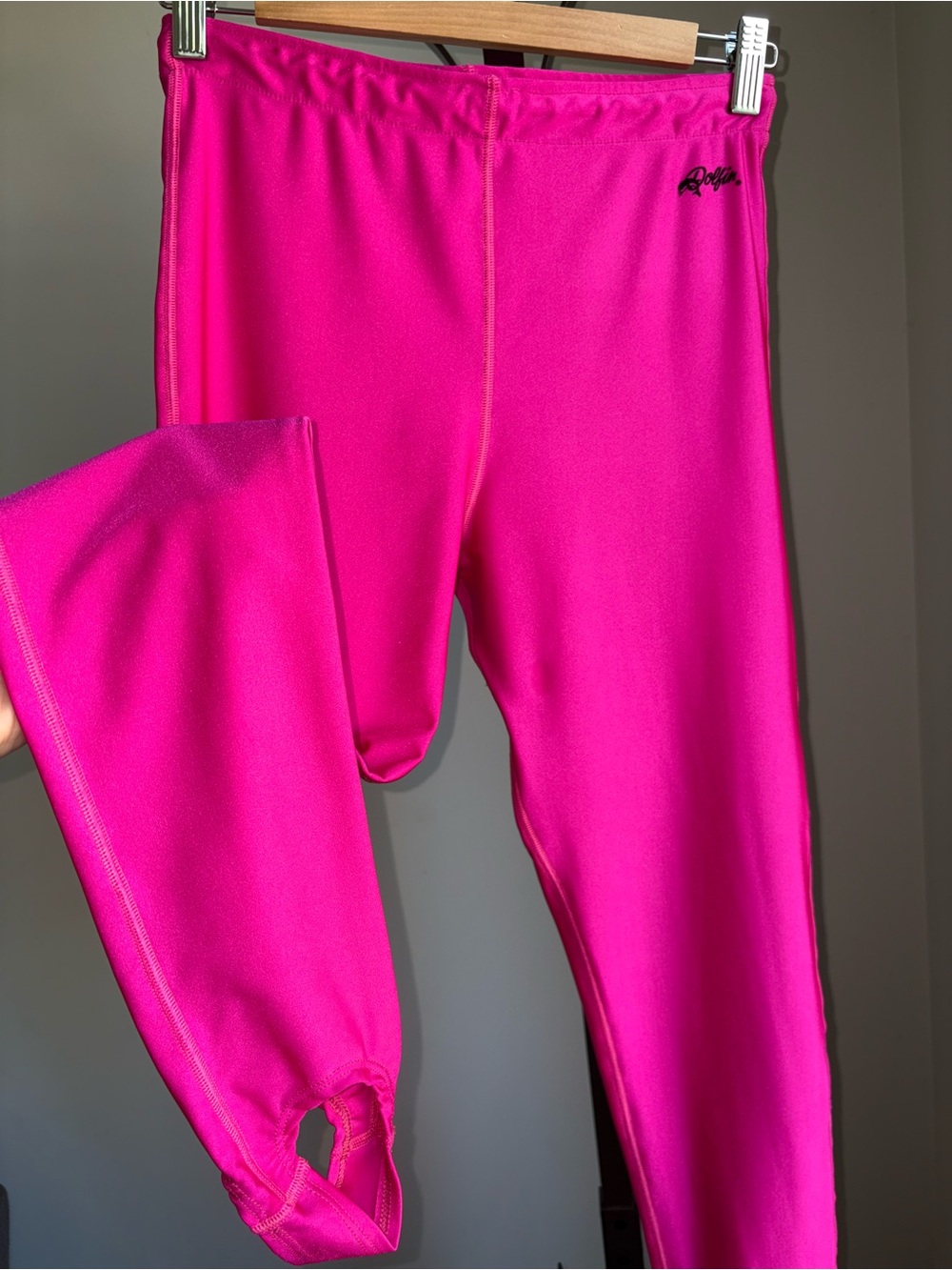 Vintage Dolfin Neon Pink 80s Workout Stirrup Pants Retro Lycra Activewear Size L